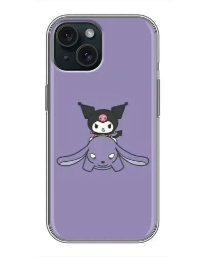 Чохол для iPhone 15 з картинкою «Kuromi на ліловому фоні»
