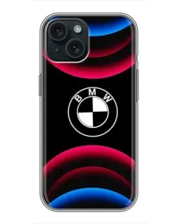 Чохол для iPhone 15 з картинкою «Логотип BMW та неонові дуги»