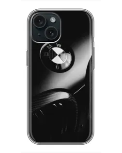 Чохол для iPhone 15 з картинкою «Емблема BMW — макро»