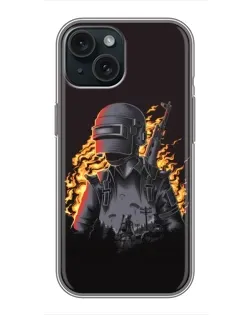 Чехол для iPhone 15 с картинкой «PUBG — огненный силуэт»