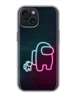 Чехол для iPhone 15 с картинкой «Among Us неон-арт»