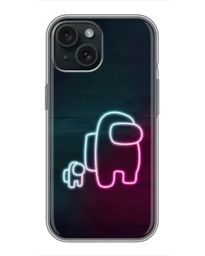 Чехол для iPhone 15 с картинкой «Among Us неон-арт» Чехол для iPhone 15 с картинкой «Among Us неон-арт»