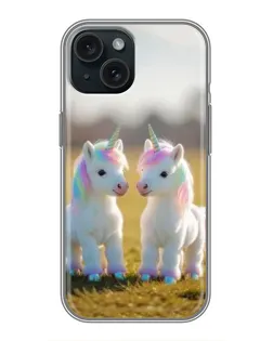 Чехол для iPhone 15 с картинкой «Пара единорогов»