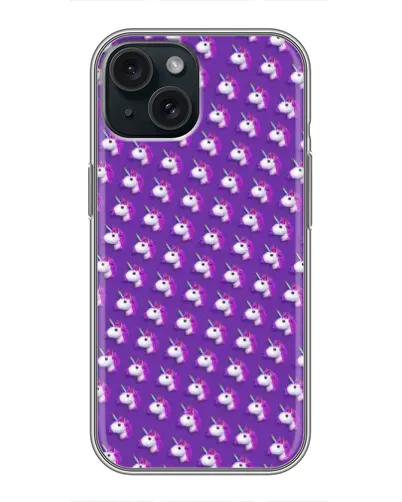Чехол для iPhone 15 с картинкой «Единороги на фиолетовом»