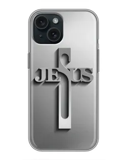 Чехол для iPhone 15 с картинкой «Металлический крест Jesus»