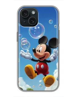 Чехол для iPhone 15 с картинкой «Mickey и мыльные пузыри»