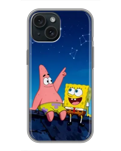 Чехол для iPhone 15 с картинкой «Губка Боб и Патрик ночью» Чехол для iPhone 15 с картинкой «Губка Боб и Патрик ночью»