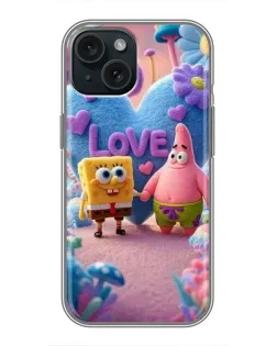Чехол для iPhone 15 с картинкой «Губка Боб Патрик»