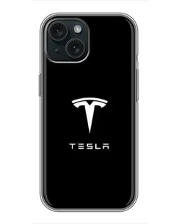 Чохол для iPhone 15 з картинкою «Tesla White Logo»