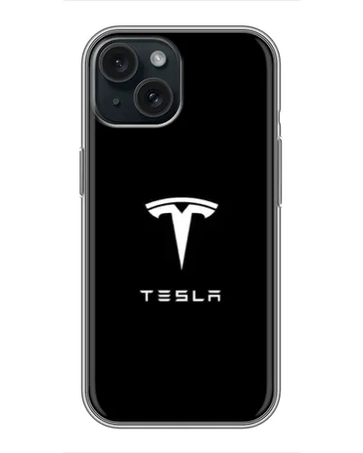 Чохол для iPhone 15 з картинкою «Tesla White Logo»