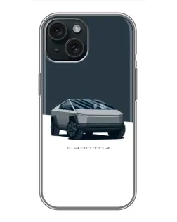 Чохол для iPhone 15 з картинкою «Сріблястий Cybertruck Tesla»