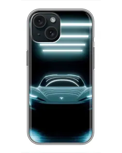 Чохол для iPhone 15 з картинкою «Tesla в неоні»