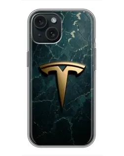 Чохол для iPhone 15 з картинкою «Мармурова Tesla Gold»