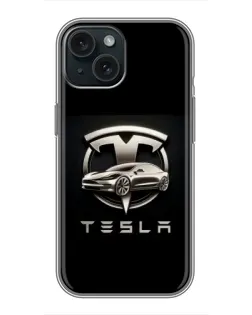 Чохол для iPhone 15 з картинкою «Tesla — срібне авто»