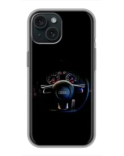 Чохол для iPhone 15 з картинкою «Салон Audi — кермо»