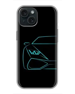 Чохол для iPhone 15 з картинкою «Блакитний силует Lamborghini»