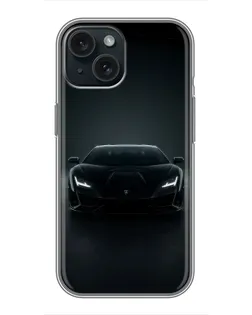 Чохол для iPhone 15 з картинкою «Чорний Lamborghini Aventador»