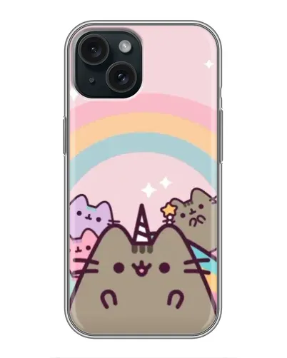 Чехол для iPhone 15 с картинкой «Единорог Pusheen» Чехол для iPhone 15 с картинкой «Единорог Pusheen»