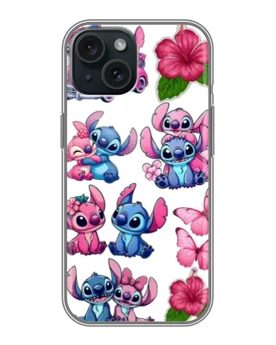 Чехол для iPhone 15 с картинкой «Стикеры Stitch и Angel»