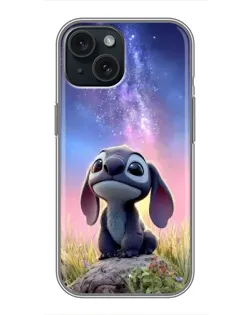 Чехол для iPhone 15 с картинкой «Стич на рассвете»