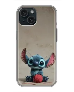 Чехол для iPhone 15 с картинкой «Стич на коричневом фоне»