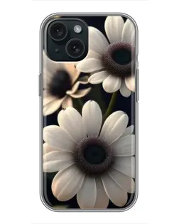 Чохол для iPhone 15 з картинкою «Білі маргаритки макро»