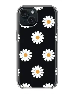Чохол для iPhone 15 з картинкою «Ромашки на чорному»