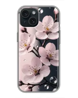 Чехол для iPhone 15 с картинкой «Нежная сакура и капли»