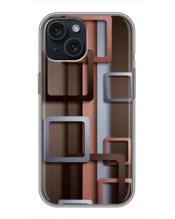 Чохол для iPhone 15 з картинкою «Коричневі об'ємні квадрати»