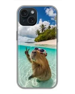 Чохол для iPhone 15 з картинкою «Капібара на морі»