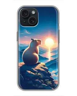 Чохол для iPhone 15 з картинкою «Захід сонця з капібарою»