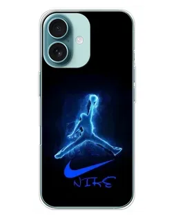 Чехол для iPhone 16 Plus с картинкой «Jordan Neon Blue»