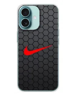 Чехол для iPhone 16 Plus с картинкой «Nike — карбоновая сетка»