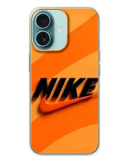 Чехол для iPhone 16 Plus с картинкой «Оранжевый драйв Nike»