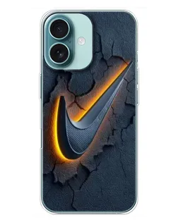 Чехол для iPhone 16 Plus с картинкой «Объемный логотип Найк»