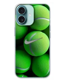 Чехол для iPhone 16 Plus с картинкой «Теннисные мячи Найк»