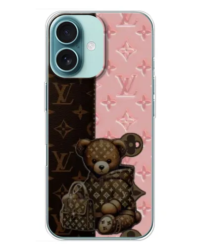 Чехол для iPhone 16 Plus с картинкой «Мишка в стиле LV»