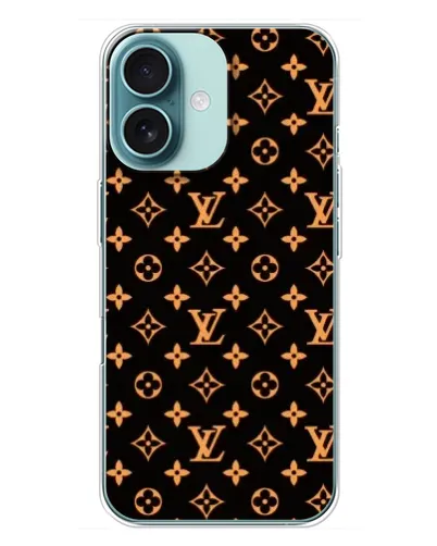 Чехол для iPhone 16 Plus с картинкой «Золотая монограмма LV»