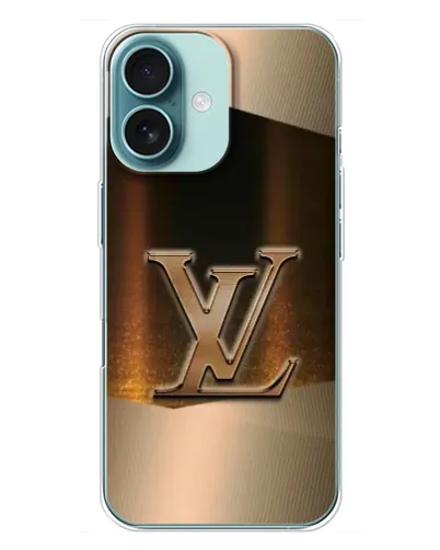 Чехол для iPhone 16 Plus с картинкой «LV — золотое сияние»