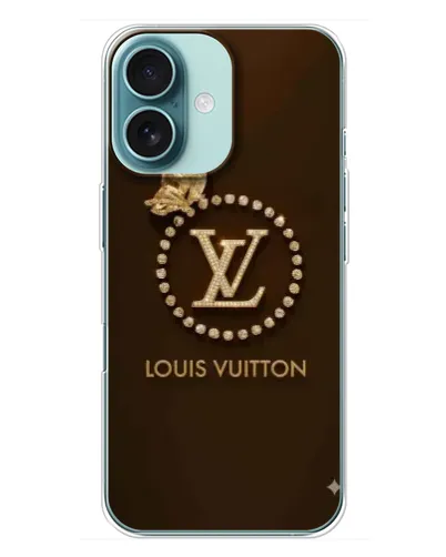 Чехол для iPhone 16 Plus с картинкой «LV — золотая печать»