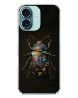 Чехол для iPhone 16 Plus с картинкой «LV — мраморный принт»