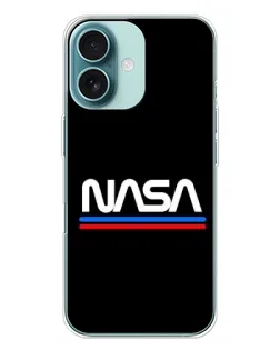 Чехол для iPhone 16 Plus с картинкой «NASA — классика Red Blue» Чехол для iPhone 16 Plus с картинкой «NASA — классика Red Blue»