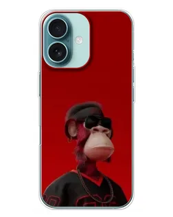 Чехол для iPhone 16 Plus с картинкой «Bored Ape в красном»
