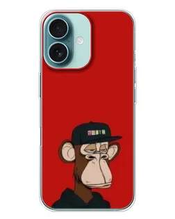 Чехол для iPhone 16 Plus с картинкой «Bored Ape — красный фон»