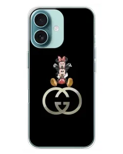Чехол для iPhone 16 Plus с картинкой «Минни Маус на лого»