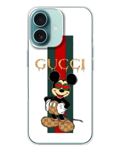 Чехол для iPhone 16 Plus с картинкой «Микки Маус Gucci — полосы» Чехол для iPhone 16 Plus с картинкой «Микки Маус Gucci — полосы»
