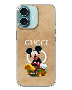 Чехол для iPhone 16 Plus с картинкой «Микки Маус Gucci — крафт»