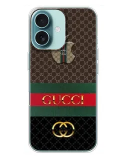 Чехол для iPhone 16 Plus с картинкой «Gucci — брендированный десерт»