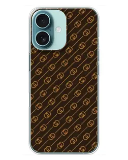 Чехол для iPhone 16 Plus с картинкой «Gucci — золотые диагонали»