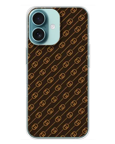 Чехол для iPhone 16 Plus с картинкой «Gucci — золотые диагонали» Чехол для iPhone 16 Plus с картинкой «Gucci — золотые диагонали»
